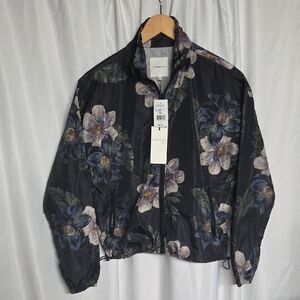 NWT Thread & Supply Women's XS Black Floral Windbreaker Jacket, Zipper, Bungees